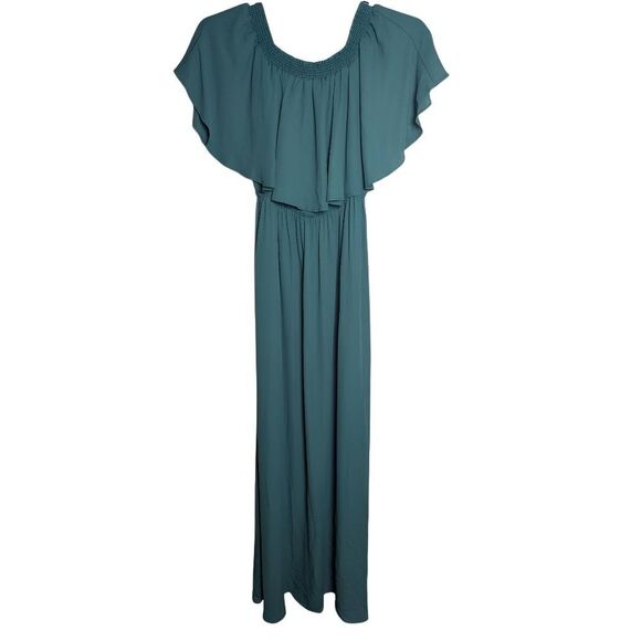 Show Me Your Mumu Hacienda Maxi Crisp Emerald Green Teal Off-Shoulder Dress L - Picture 4 of 6
